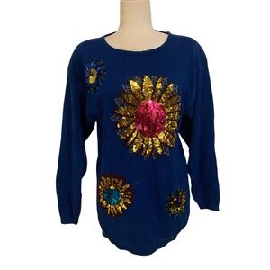 Celina Yang Womens Vintage Sequin Floral Sweater